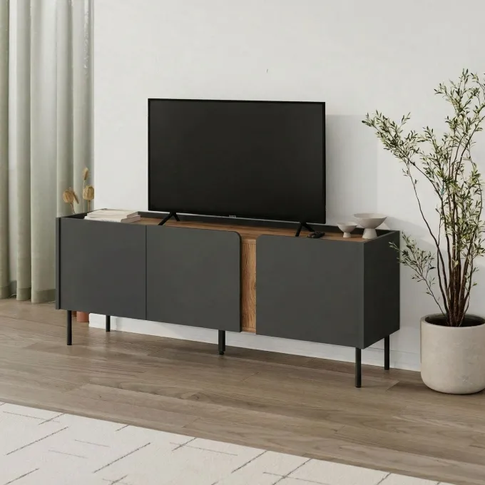 Lucile (140 x 53,9 x 35,5 cm) TV-bänk Antracit Natur ek Svart