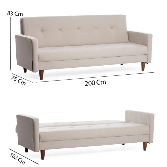 Manila (200 x 83 x 75 cm) Creme 3-sits bäddsoffa
