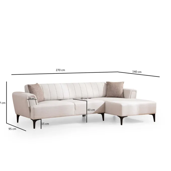 Maputo (270-140 x 95 x 77 cm) Hörnsoffbädd Ecru, Höger