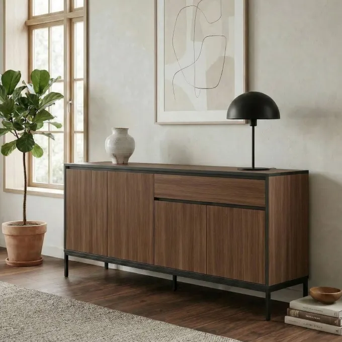 Maputo (180 x 80 x 40 cm) Konsolbord Milano valnötträ svart svart