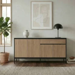 Maputo (180 x 80 x 40 cm) Konsolbord Naturlig ekträ svart svart