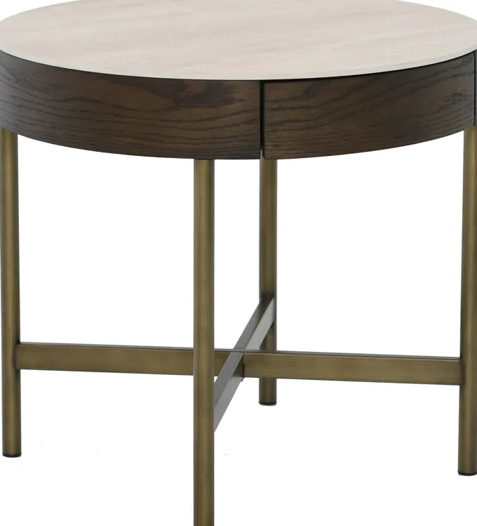 Novum Sidobord 55 cm Rund Brun / Bronz / Keramisk Travertin