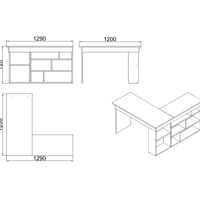 Paramaribo Five (129 x 72 x 120 cm) Skrivbord Atlantisk furu antracit