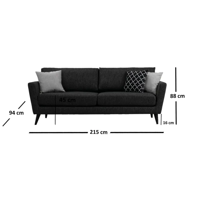 Port Louis 3 Seater (215 x 94 x 88 cm) Mörkgrå 3-sitssoffa
