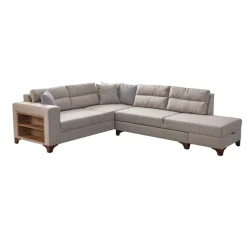 Porto (230 x 90 x 150 cm) Hörnsoffa-bäddsoffa Creme, Vänster