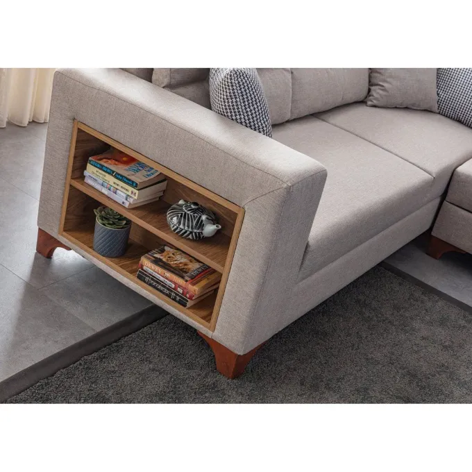 Porto (230 x 90 x 150 cm) Hörnsoffa-bäddsoffa Creme, Vänster