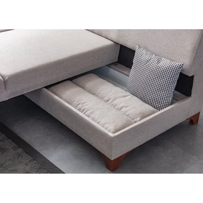 Porto (230 x 90 x 150 cm) Hörnsoffa-bäddsoffa Creme, Vänster