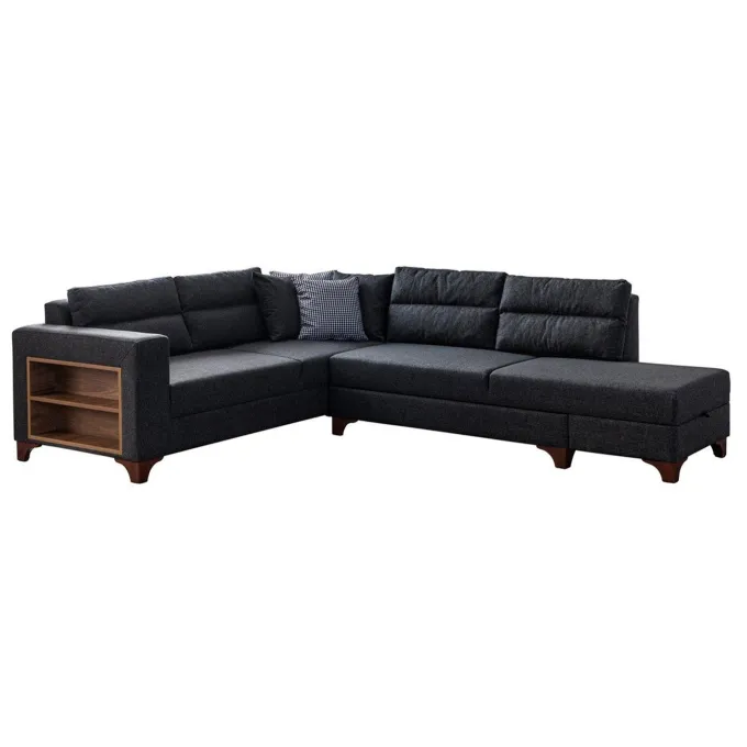 Porto (230 x 90 x 150 cm) Hörnsoffa-bäddsoffa Antracit, Vänster