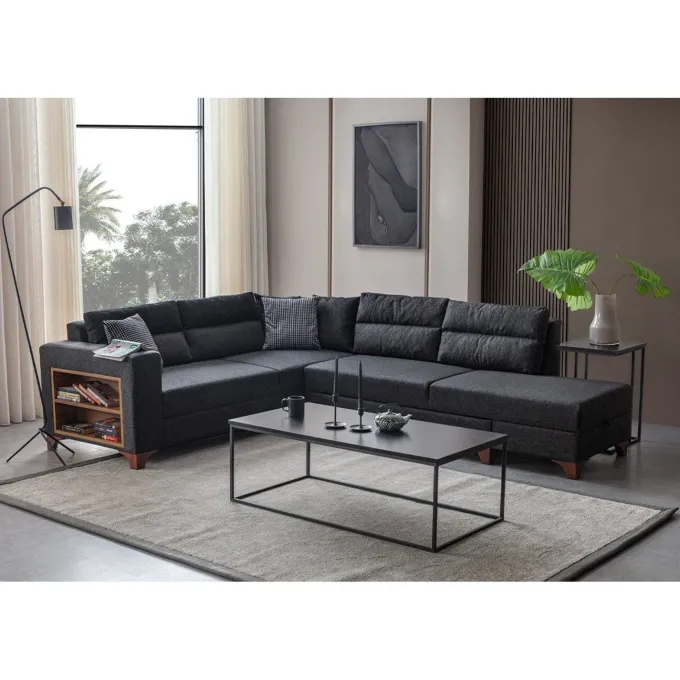Porto (230 x 90 x 150 cm) Hörnsoffa-bäddsoffa Antracit, Vänster