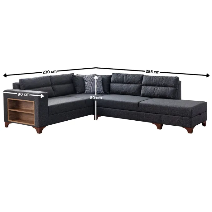 Porto (230 x 90 x 150 cm) Hörnsoffa-bäddsoffa Antracit, Vänster