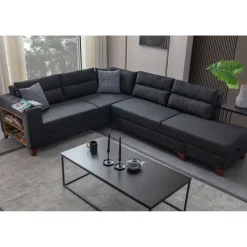 Porto (230 x 90 x 150 cm) Hörnsoffa-bäddsoffa Antracit, Vänster