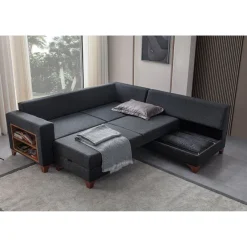 Porto (230 x 90 x 150 cm) Hörnsoffa-bäddsoffa Antracit, Vänster