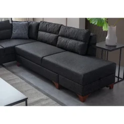 Porto (230 x 90 x 150 cm) Hörnsoffa-bäddsoffa Antracit, Vänster