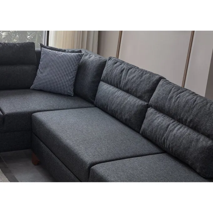 Porto (230 x 90 x 150 cm) Hörnsoffa-bäddsoffa Antracit, Vänster