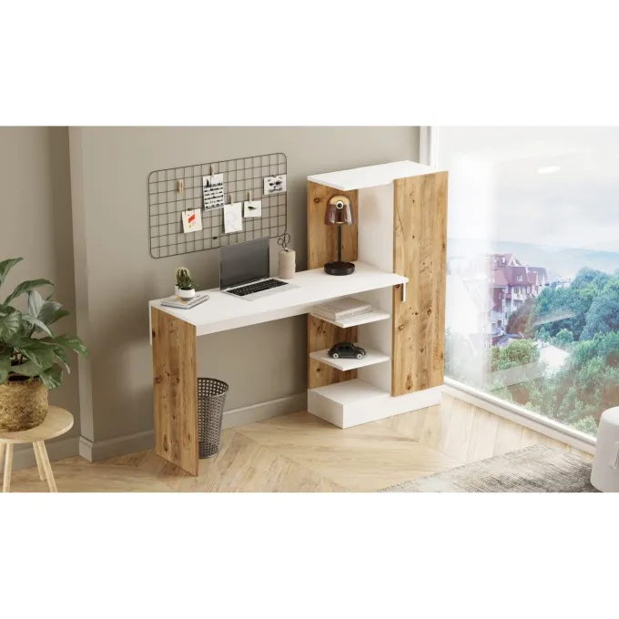 Quito (152,3 x 120 x 40 cm) Skrivbord Atlantisk furu vit