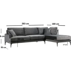 Quito Hörn (283-180 x 90 x 88 cm) Hörnsoffa Antracit, Vänster