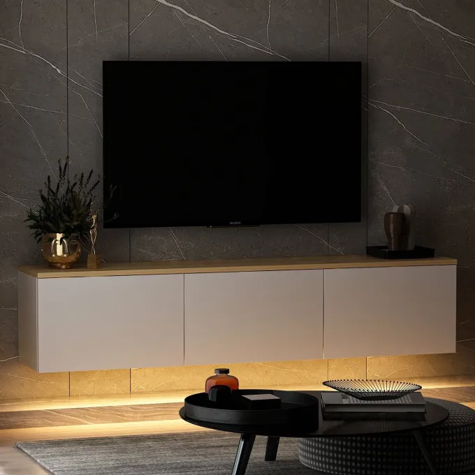 Reykjavik (160 x 35 x 32 cm) vit ek TV-bänk