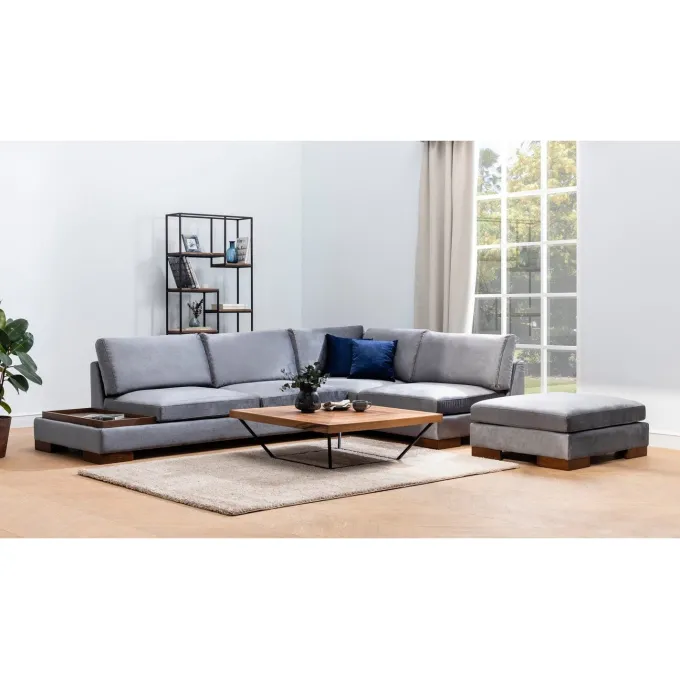 Reykjavik hörn med puff (313-193 x 97 x 80 cm) Hörnsoffa Mörkgrå