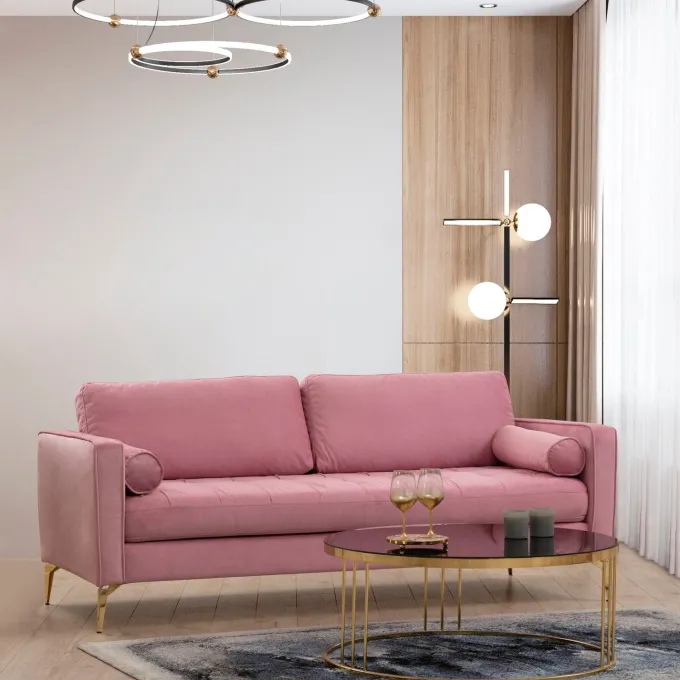 Rom (215 x 90 x 70 cm) 3-sitssoffa Dammig rosa