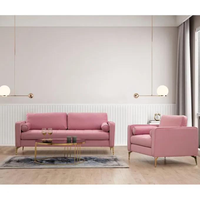 Rom (215 x 90 x 70 cm) 3-sitssoffa Dammig rosa