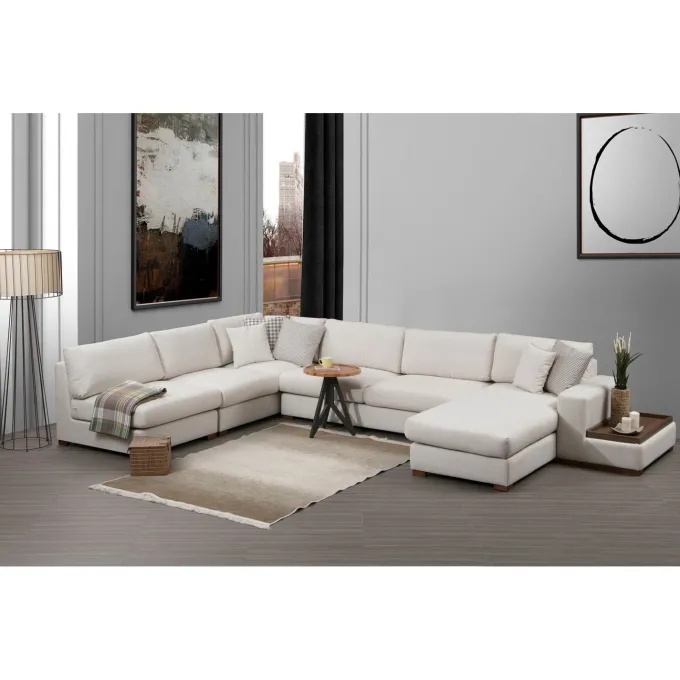 Surabaya 9 (272-428 x 95 x 85 cm) Vit Hörnsoffa