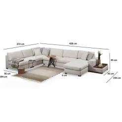 Surabaya 9 (272-428 x 95 x 85 cm) Vit Hörnsoffa