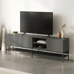 Tallinn (180 x 55 x 35 cm) TV-bänk Antracit trä svart svart
