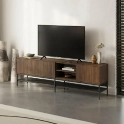 Tallinn (180 x 55 x 35 cm) TV-bänk Milano valnötträ svart svart