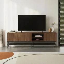 Tallinn (180 x 55 x 35 cm) TV-bänk Milano valnötträ svart svart