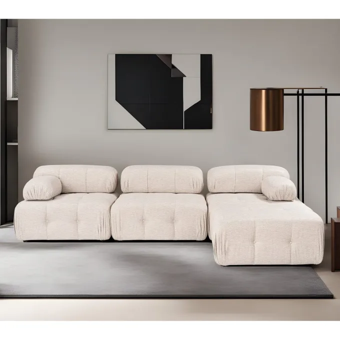 Tallinn 3-sits med puff (300-200 x 100 x 80 cm) Hörnsoffa Ljusbrun