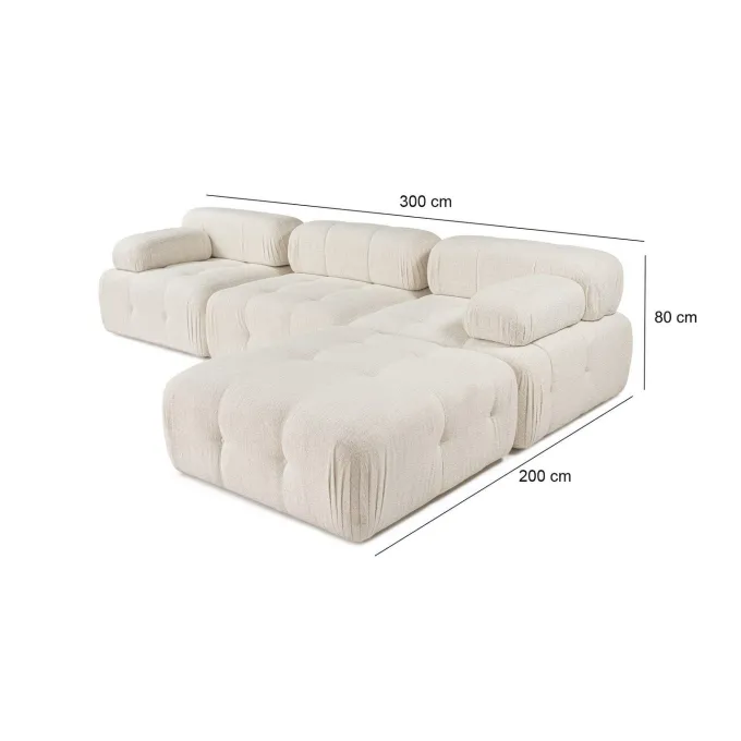 Tallinn 3-sits med puff (300-200 x 100 x 80 cm) Hörnsoffa Creme
