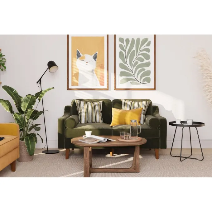 Uppsala (155 x 84 x 87 cm) 2-sitssoffa Olivgrön valnöt