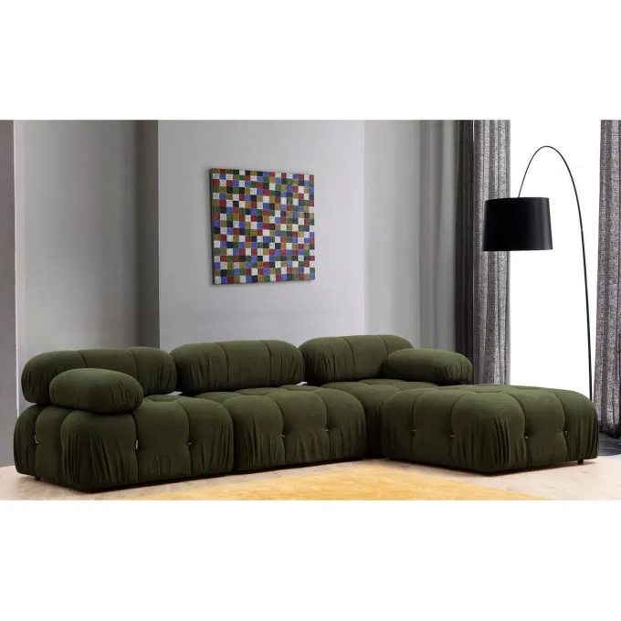 Vienna Beige L1-O1-1R-PUF (288 x 95 x 75 cm) Hörnsoffa Grön