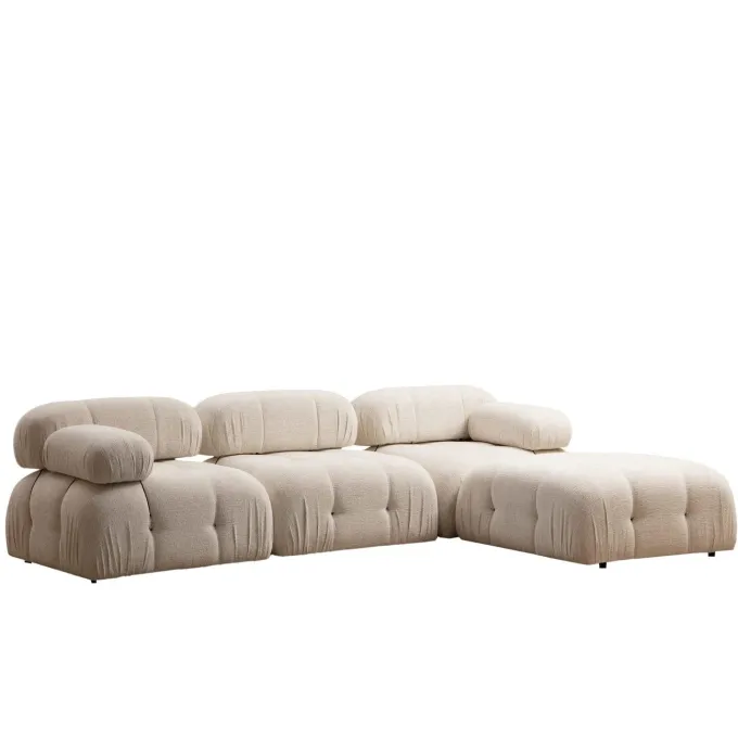 Vienna Beige L1-O1-1R-PUF (288 x 95 x 75 cm) Hörnsoffa Creme