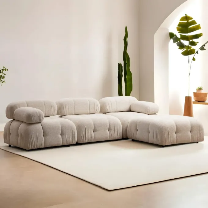 Vienna Beige L1-O1-1R-PUF (288 x 95 x 75 cm) Hörnsoffa Creme