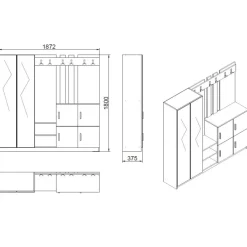 Zelino (187,2 x 180 x 37,5 cm) Hallstativ Atlantisk furu Antracit
