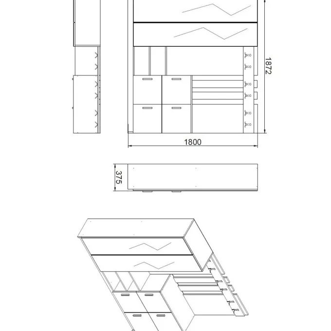 Zelino (187,2 x 180 x 37,5 cm) Hallstativ Atlantisk furu Vit