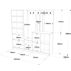 Zelino (187,2 x 180 x 37,5 cm) Hallstativ Atlantisk furu Vit