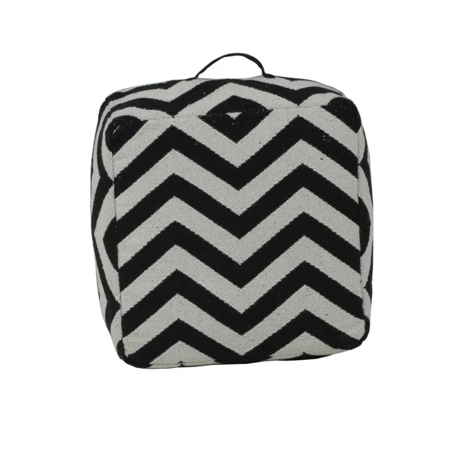 Zigzag Puff med Handtag Svart/Vit